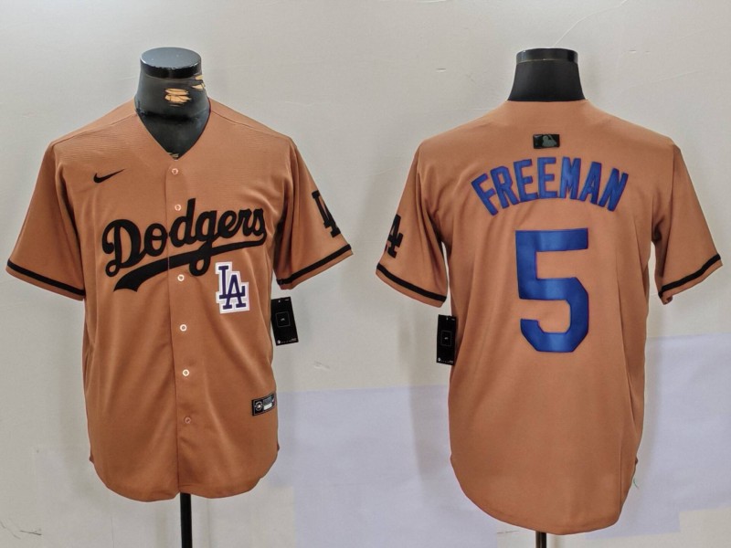 Men Los Angeles Dodgers 5 Freeman army green joint name 2024 Nike MLB Jersey style 6